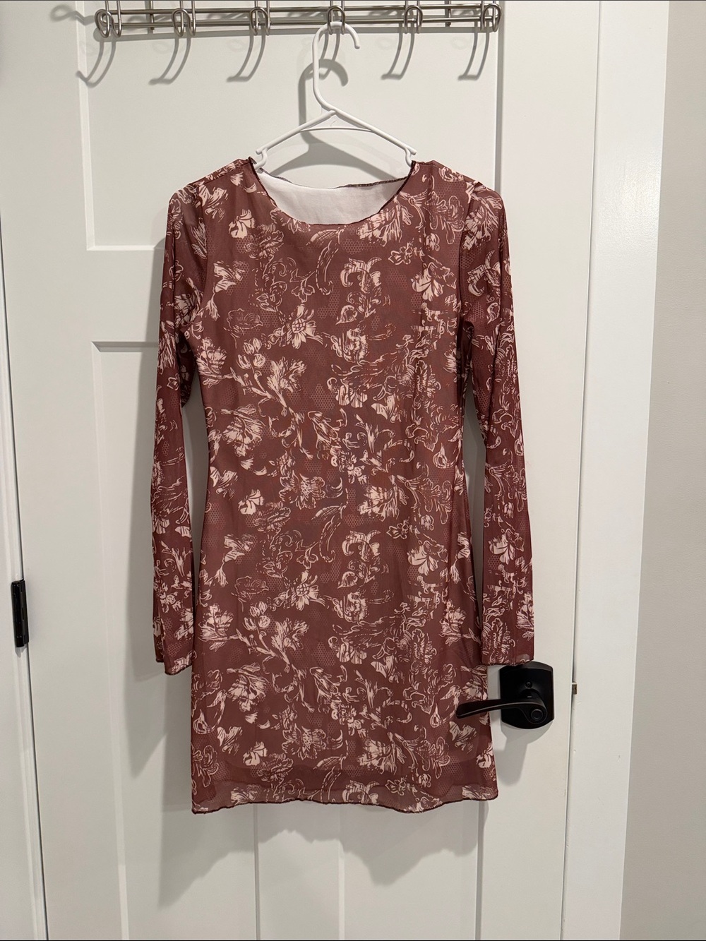 Long Sleeve Floral Mini Dress in Dusty Rose